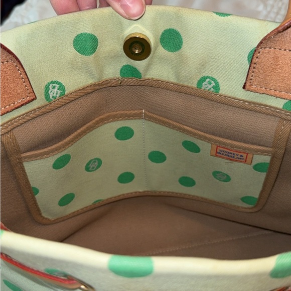 Dooney & Bourke Green Polka Dot Tote Bag with Tan Leather Handles And Tassels - Picture 3 of 14